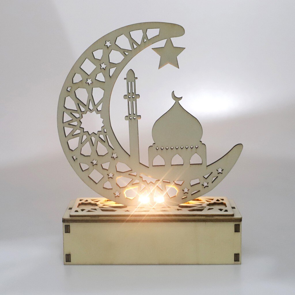 Ramadan Eid Mubarak Decoraties Voor Huis Moon Led Kaarsen Lichten Houten Plaque Opknoping Hanger Islam Moslim Opknoping Hanger