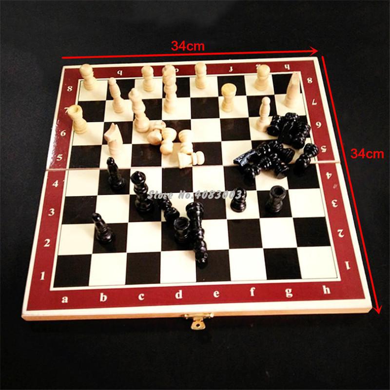Wooden International Chess Set Board Travel Games Chess Draughts Entertainment: 34cm