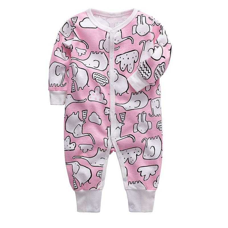 Baby Meisjes Romper Katoen Met Lange Mouwen Roze Olifant Print Jumpsuit Baby Kleding Herfst Winter Pasgeboren Baby Kleding