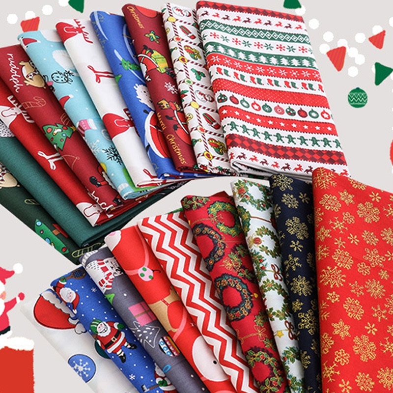 5Pcs/Pack Christmas Pattern Patchwork Cloth 25*25CM DIY Handmade Sewing Supplies Cotton Fabric Printed Christmas Home Decoration