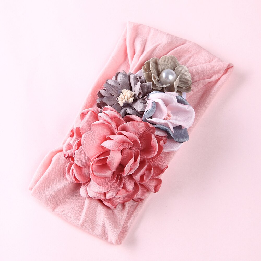 Mädchen freundlicher Baby Bogen Hairband Elastische Stirnbänder Nette 3D Blume strecken Turban Blume Kopf wickeln Kleinkind Prinzessin Haar Zubehör: rosa