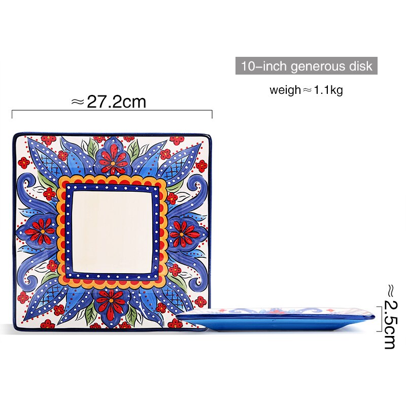 Ceramic Dinnerware Set with Flower Print Plate Bowl Mug Big Size Tableware Dish Steak Plates Retro Set