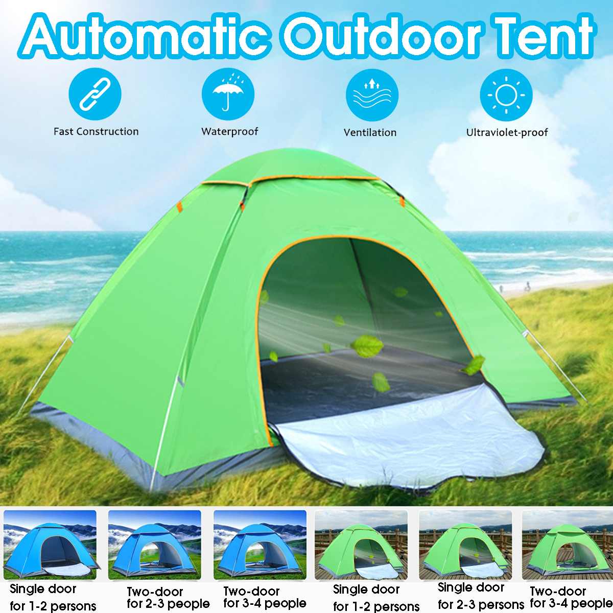 1-4 Person Portable Outdoor Foldable Tent Waterproof Automatic Instant Open Camping Hiking Fishing Travel Tent Anti UV Sun Shade