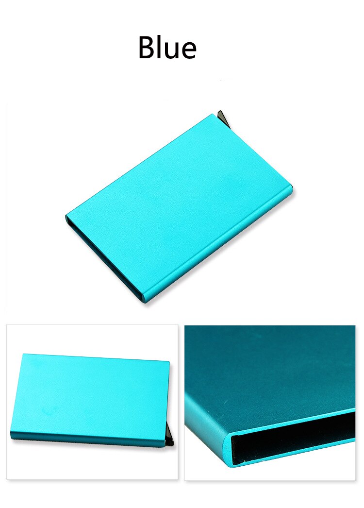 Aluminium Alloy Id Card Holder Anti Rfid Blocking Card Holder Automatic pop-up Card Case Metal Credit Card Holder: blue