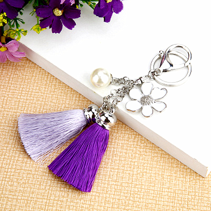 Fancy&Fantasy Flower Key ring Chiffon Tassel Car keychains Lady Couple Bag Ornaments Charm Flower Keychain