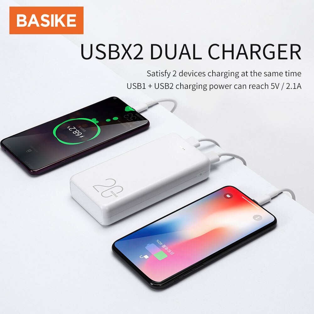 Basike Power Bank 20000Mah Usb Draagbare Oplader Snel Opladen Externe Batterij Pack Voor Iphone 12 11 Pro Xiaomi Mi 9 Powerbank