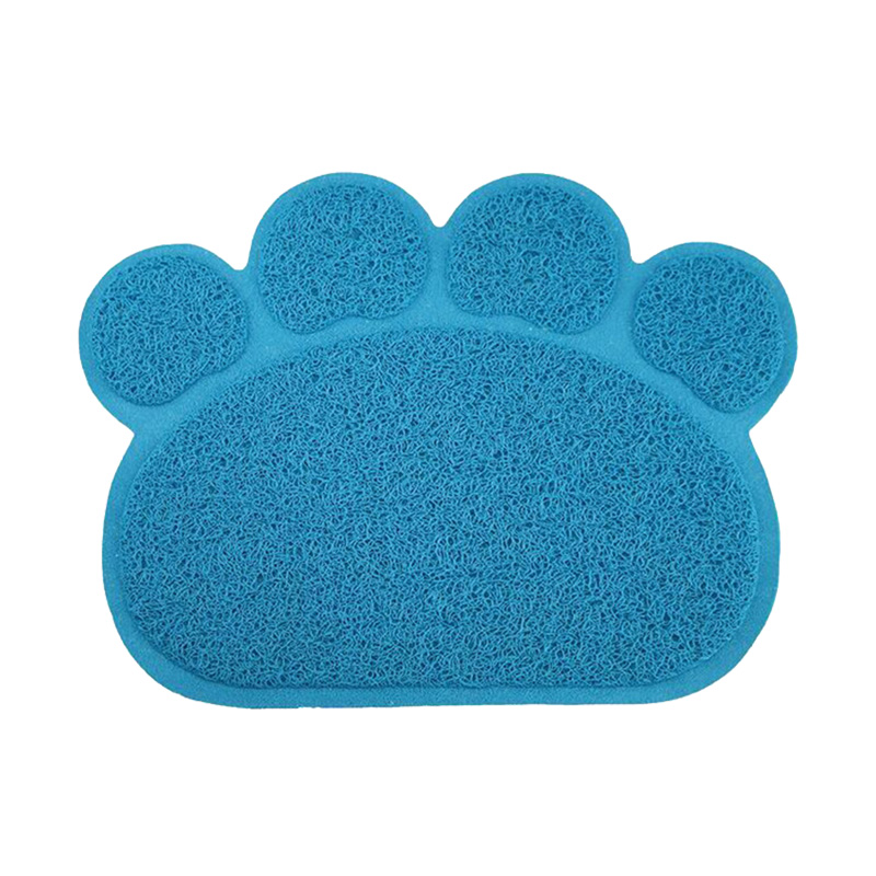 Pfote Geformt Katzenstreu matt Wurf Fangen Pad Wasserdichte PVC Haustier Hundefutter Matten Fütterung Tischset Einfach Waschen Nicht-Unterhose Boden Pads: Blau / L(45x60cm)