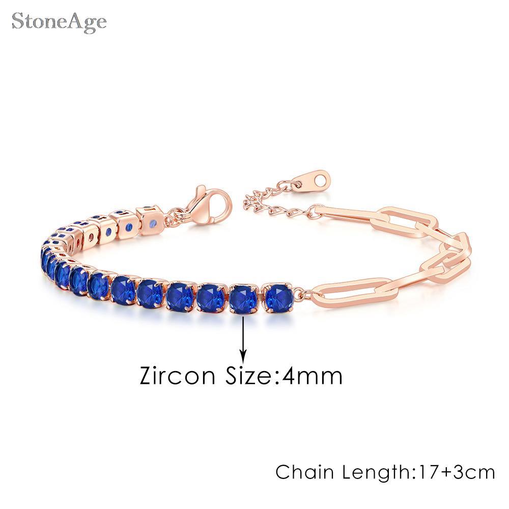 Trendy Blauw Kristal Tennis Armbanden Voor Unisex Vrouwen Mannen Verstelbare Verschillende Vormen Iced Out Cz Korte Ketting Op Hand Sieraden