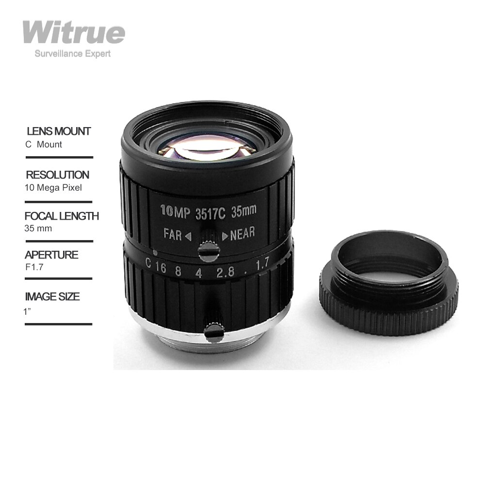 HD CCTV Lens 10 Megapixels 35mm F1.7 C Mount 1" Industrial Machine Vision Lens for IP Security Camera