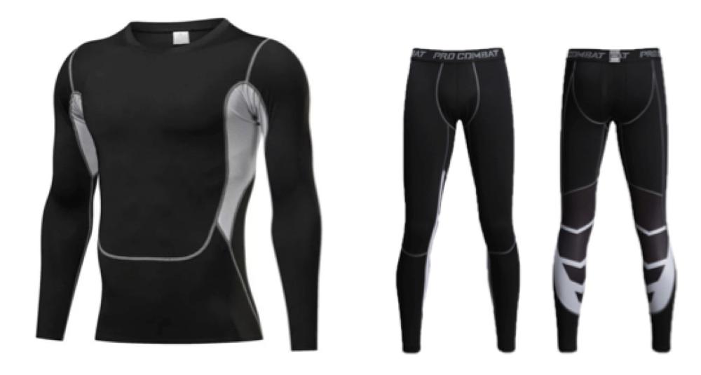 Men's Motorcycle Cool Compression INNER SUIT Underwear Set Tops & Pants Sweat Dry: XXL / Black gray