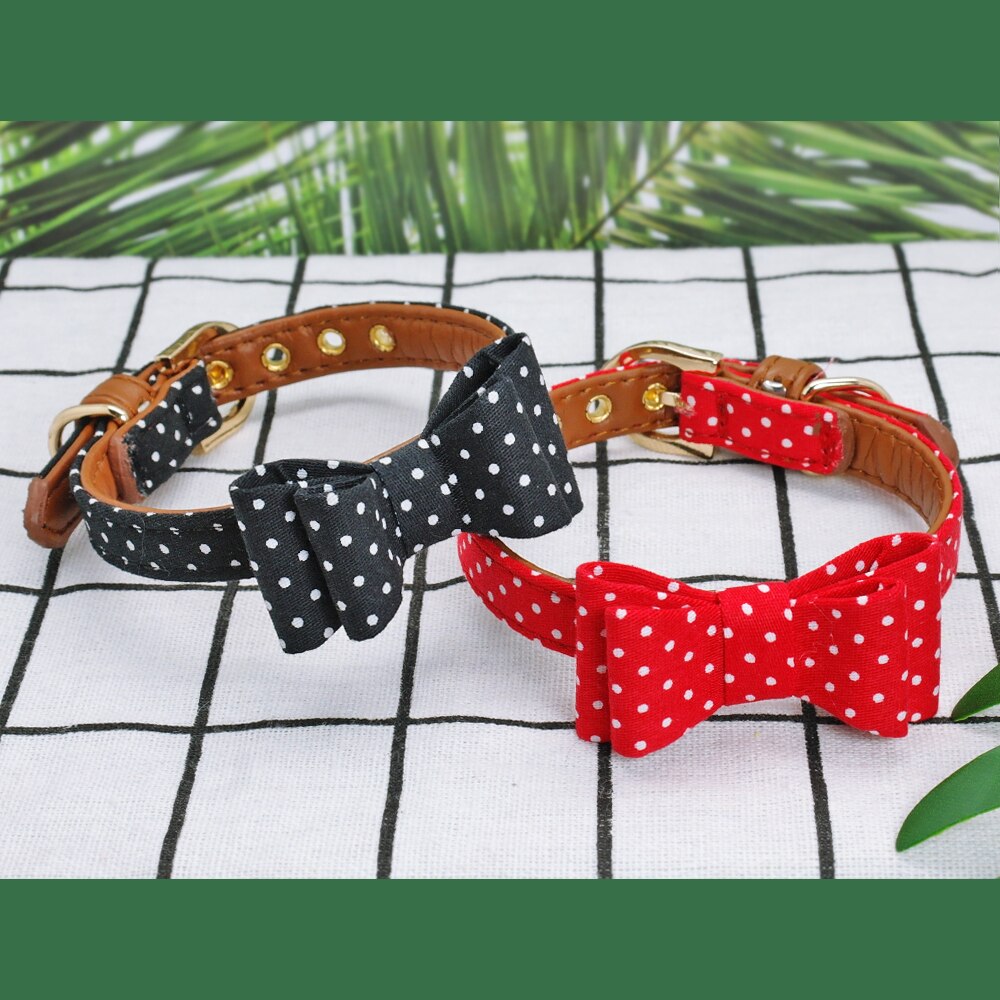 Collier en cuir pour chiens, Bandana, laisse de marche pour chiens, mignon à points, avec nœud pour chats, laisse en plomb pour petits et moyens chiots, Chihuahua