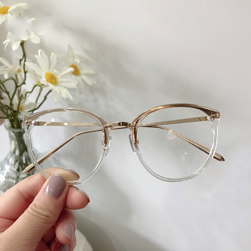 Women Men Optical Glasses Frame Round Oversized Eyeglasses Frames Metal Spectacles Clear Lenses Glasses