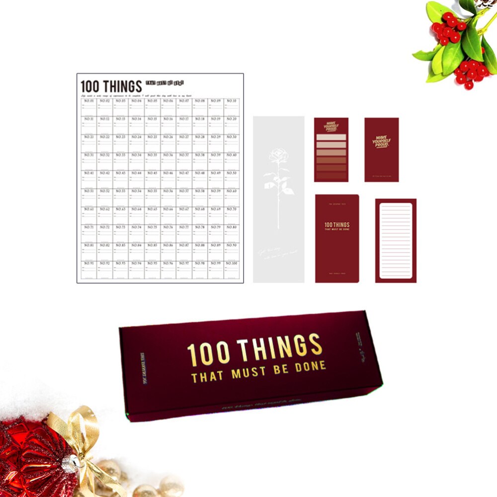 100 Days Planner Set Wall Sticker Work Schedule Record Sheet Notebook Notepad Greeting for Home School (Red)