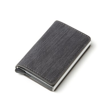 Porte-carte d'affaires bleu/gris/cuir synthétique polyuréthane marron et alliage d'aluminium matériel porte-carte de crédit portefeuille: Gris