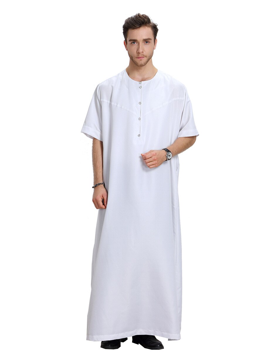 Moslim mannen arabische islamitische man zomer korte mouwen thobe voor mannen kaftan homme islamitische kleding abaya baju moslim pria cn -049: Wit / Xxl