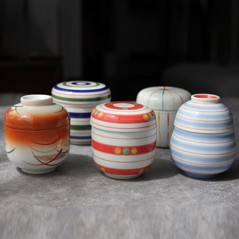Japanese-style ceramic tableware Japanese-style steamed egg cup hand-painted blue colorful steaming bowl water-in-water
