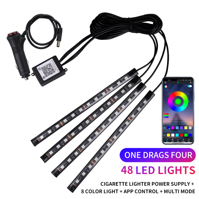 Kit de tira de luces LED de neón para Interior de coche, accesorios de retroiluminación RGB, aplicación remota, Control de música, lámpara decorativa automática: RGB