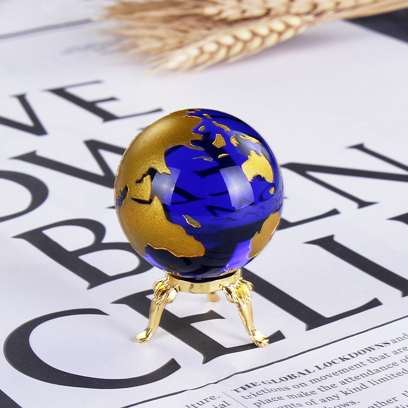 Blue Gold Crystal Aarde Model Global World Map Bol Feng Shui Woondecoratie Accessoire Craft Geografie: ball with 1 base