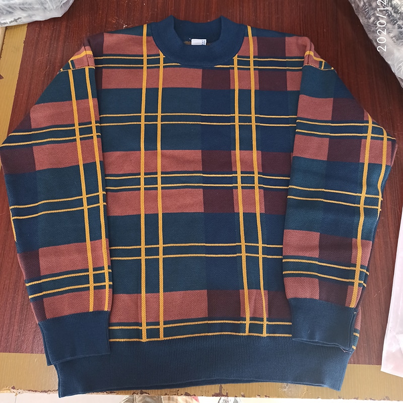 IEFB-suéter grueso a cuadros para hombre, ropa de coreana, tops de punto veintage sueltos, bloque de color, otoño e invierno, 3242