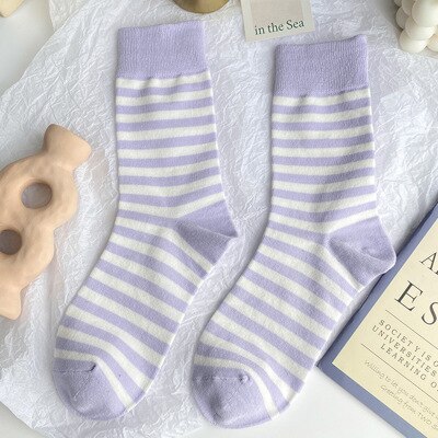 Stil bomullsstrumpor #39 bomull harajuku dam vintage lila rutiga strumpor ränder galler tubstrumpa sox: 3