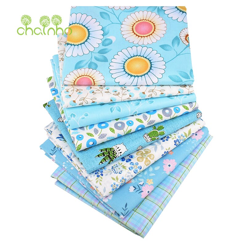 Chainho,8pcs/Lot,Blue Floral Series,Printed Twill Cotton Fabric,Patchwork Cloth,DIY Sewing Quilting Material For Baby & Children