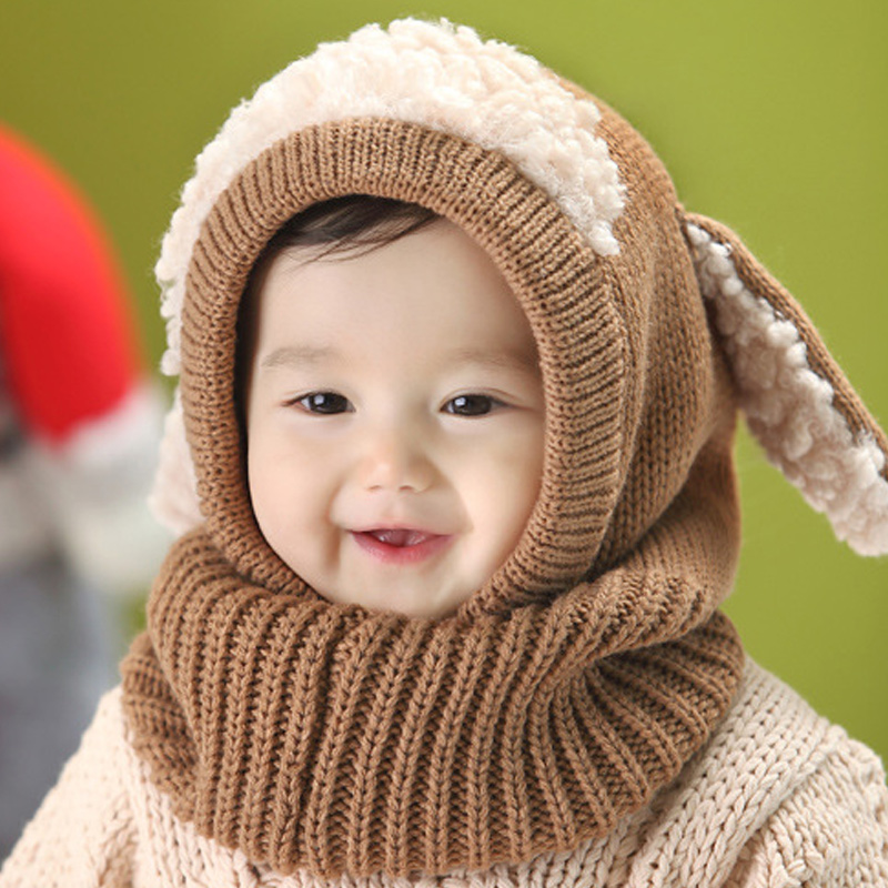 Børn baby sweater hat varm strik hue dejlig behagelig til vinter udendørs mvi-ing: Kaffe