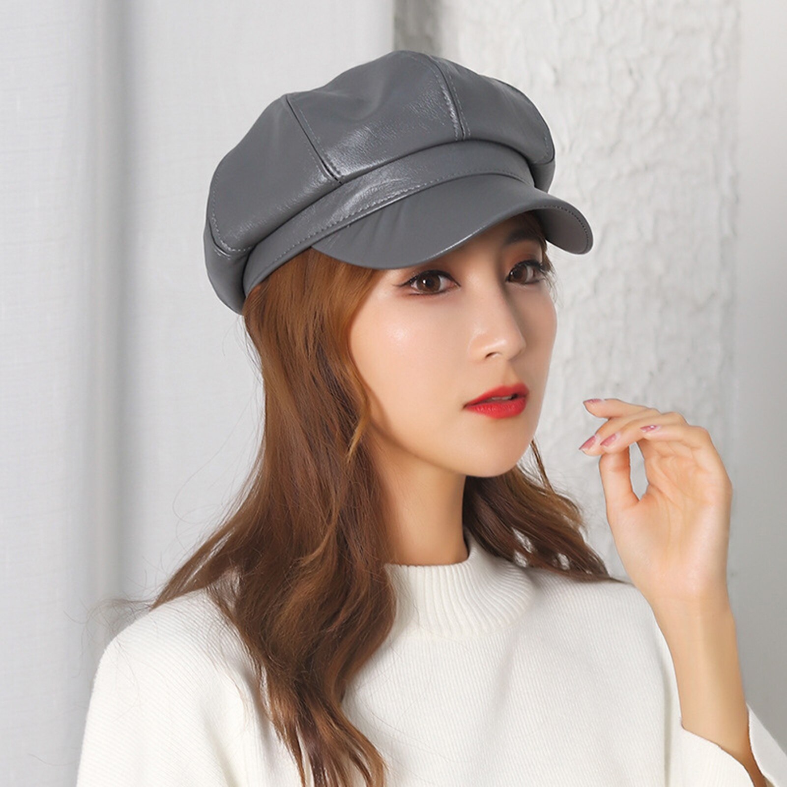 Vrouwen Hoeden Baret Cap Kunstleer Verstelbare Octagon Faux Lederen Hoeden Voor Party Street Wear Шапка Зимняя Женская