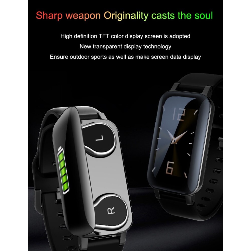 T89PRO 1.14inch Bluetooth Heart Rate Monitor Sports Smart Bracelet Pedometer with Bluetooth Earphones Waterproof