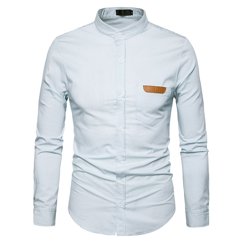 Hommes jean Chemise flambant neuf hommes Denim Chemise décontracté coton hommes robe chemises à manches longues coupe mince Henley Chemise Chemise Homme: White / XXL