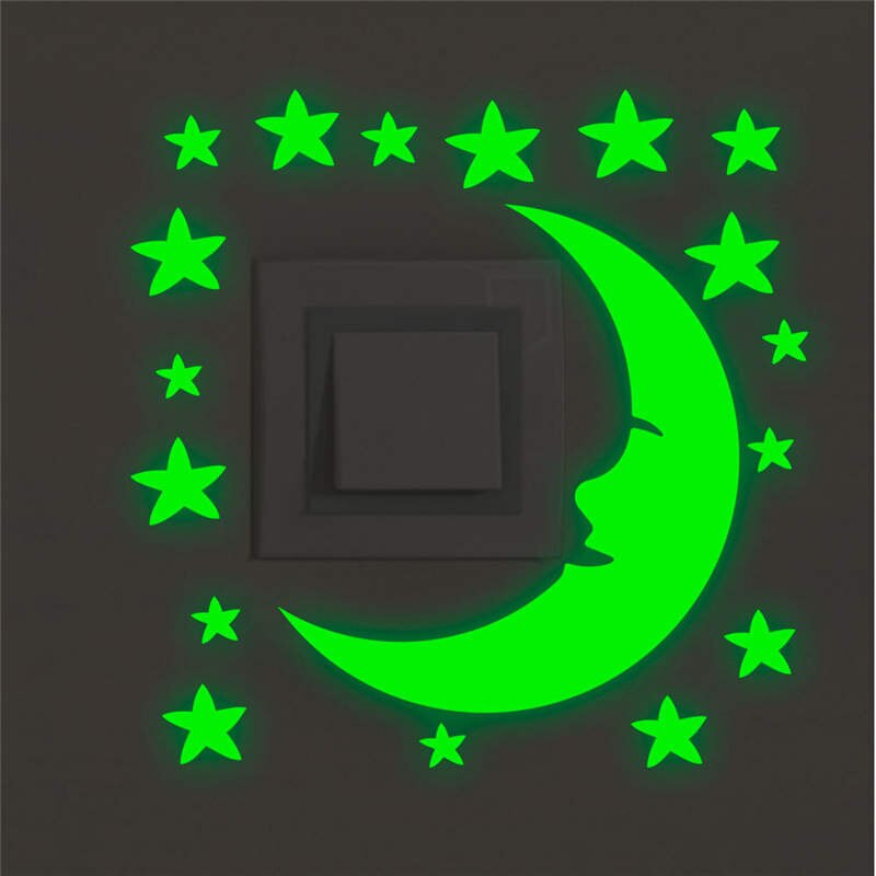 Tofok Luminous Moon Star Wall Stickers Switch Stickers Home Decor Supplies Smiling Face Wall Decals Children Room Decor