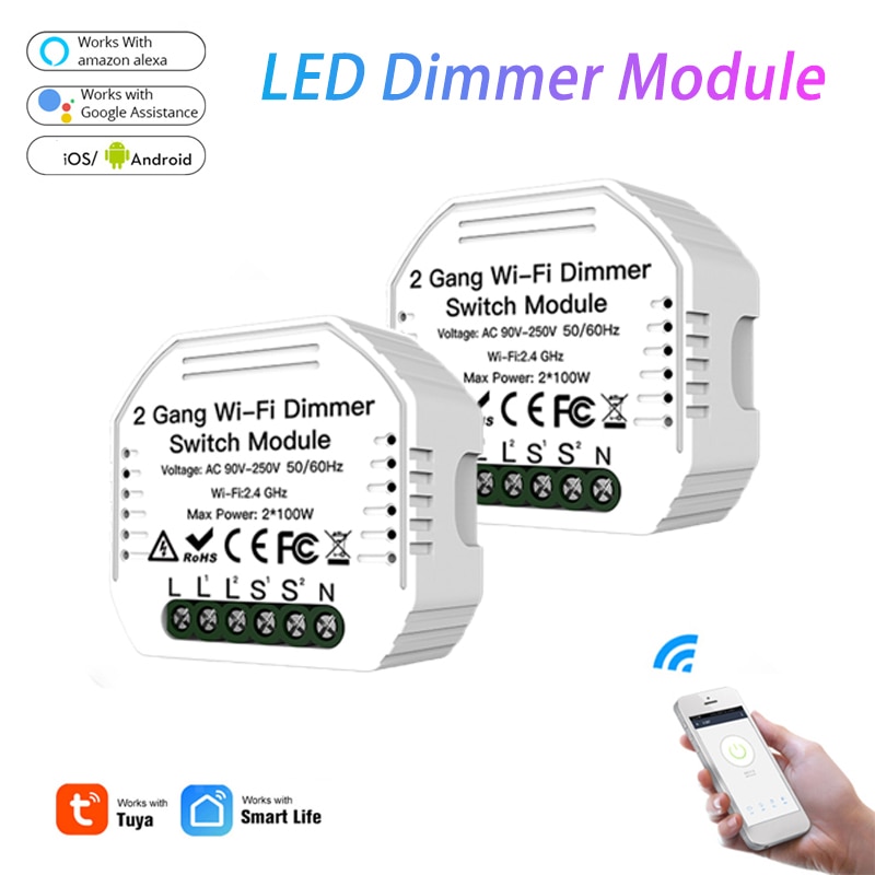Módulo de atenuación LED inteligente de 2 entradas, WiFi, Control remoto, Tuya Smart Life, funciona con Alexa, Google Home