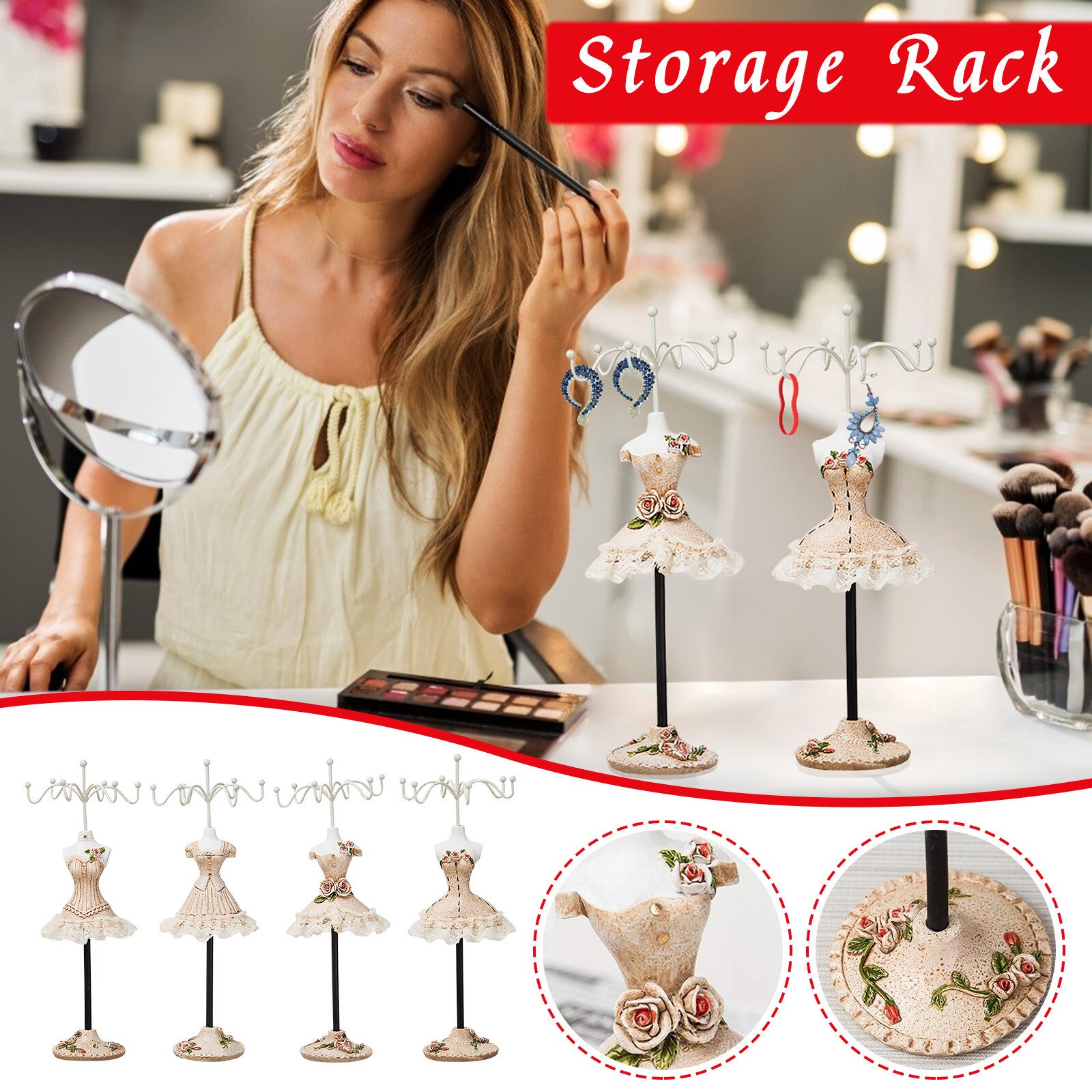 White Dress Lady Mannequin Jewelry Holder Bracelet Necklace Display Stand Home Jewelry Organizer Mall Necklace Show Stand