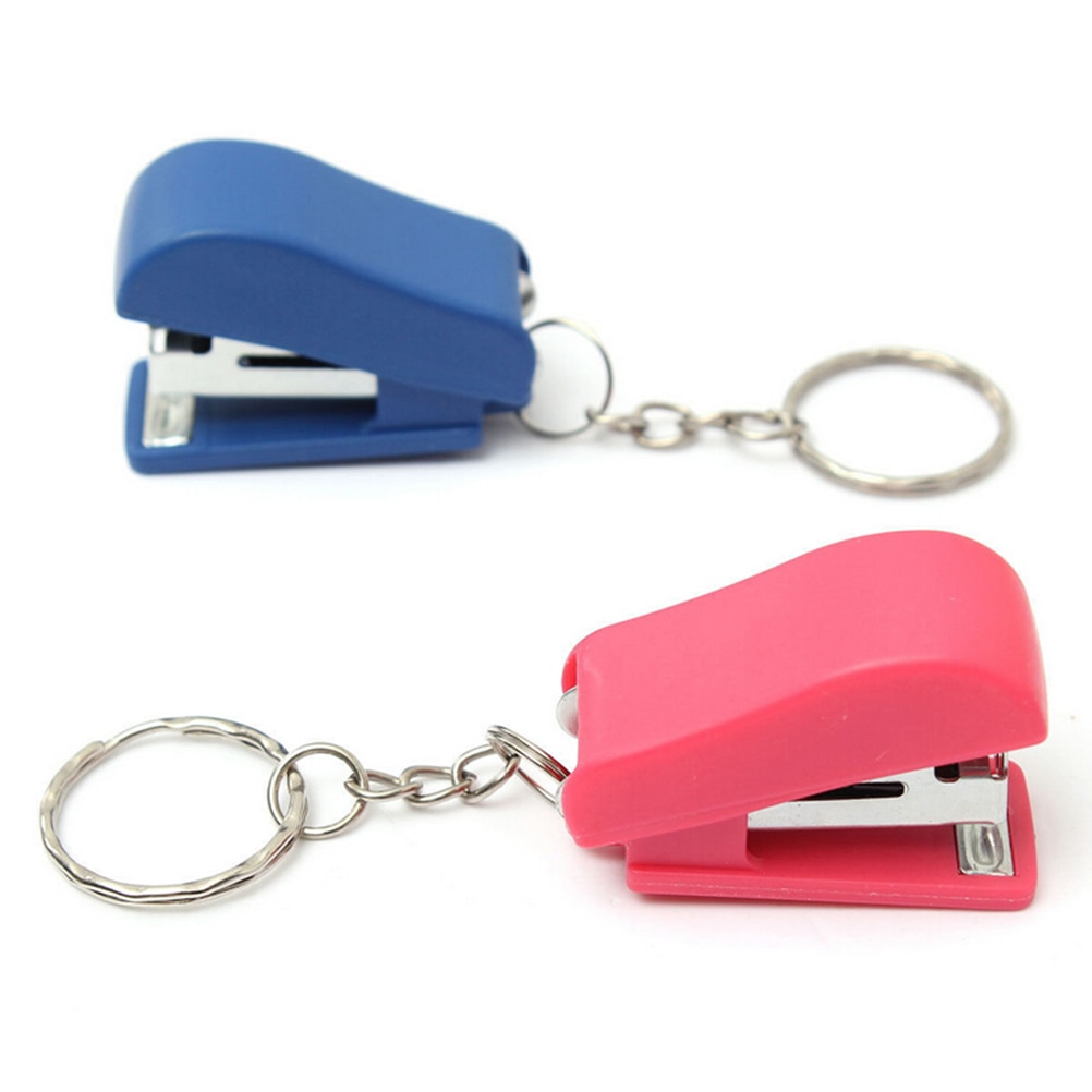 Kawaii Mini Stapler Office School Paper Document Bookbinding Staplers with Keychain Stationery Accessories Random Color