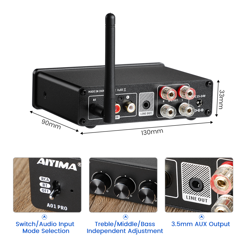 AIYIMA Bluetooth Audio Amplifier A01 PRO A01 TPA3116D2 HIFI Sound Amplifier 2.0 Stereo 100Wx2 Class D Home Theater Amp
