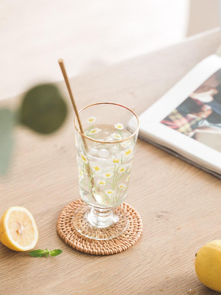 Taza De Cristal con forma De flor De café, vaso De Cristal con De leche coreana, para helado De té, postre, gazen, Cristal, cocina, DE50BL