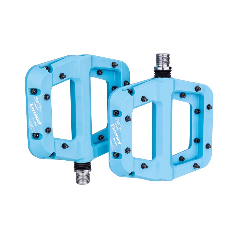 Ultralet mtb landevejscykel 2 lejer salg pedaler nylon fiber flad pedal du system 12mm akslet anti-slip cykling xc am bmx pedaler: Blå