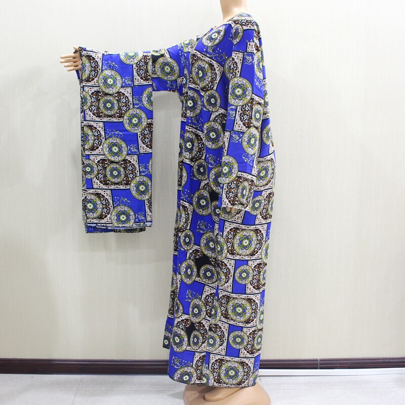 Afrikaanse O-hals Lange Mouw Lange Jurk Vrouwen Lente Jurken Casaul Elegante Vrouwen Jurk: Blauw