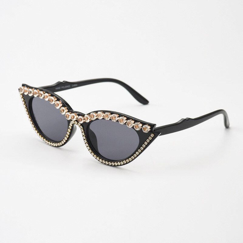 Retro cat eye dame diamant stel solbriller berømthed solbriller personlighed solbriller skygge briller sommer: C01 blank sort