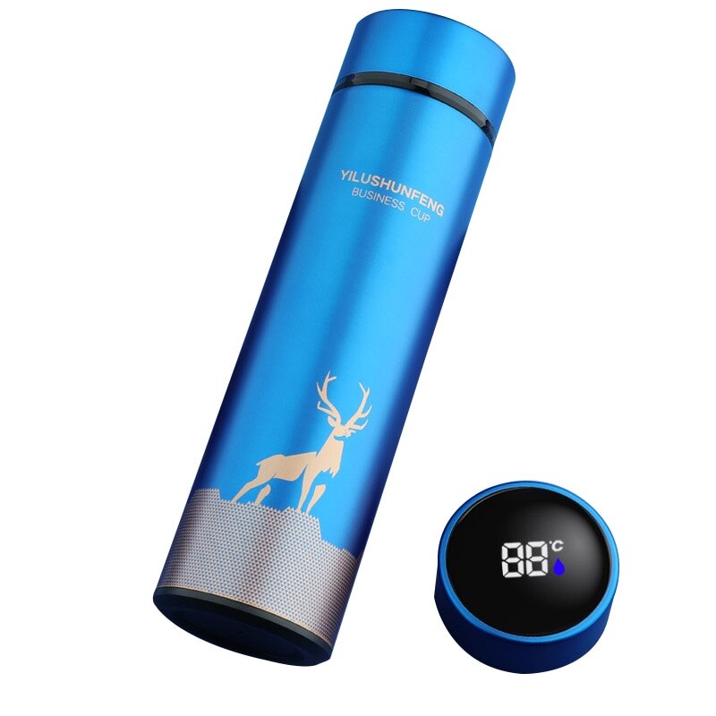 Intelligent Color Changing Temperature Insulation Cup Stainless Steel Vacuum Leak-Proof Travel Thermos Coffee Cup Christmas: Elk Blue