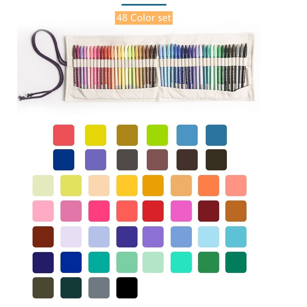 Monami gel pen sæt 12 24 36 vandfarve mikron fiber penne skrivning tegning skitsepapir kontor skole skoleartikler  a6261: 48 farver i taske