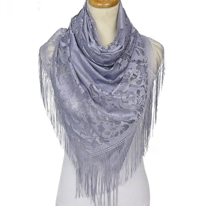 Vrouwen Wit Kant Sjaal Elegante Lange Tassel Tulle Sjaal en Sjaals Avond Party Wraps 200*63 cm: Grey