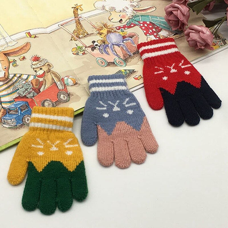4-7 jahre Kinder Handschuhe Mädchen Junge Winter Warme Baby Gestrickte Handschuhe Finger Kid Mädchen Warmen Samt Dicke Winter handschuhe Für Junge