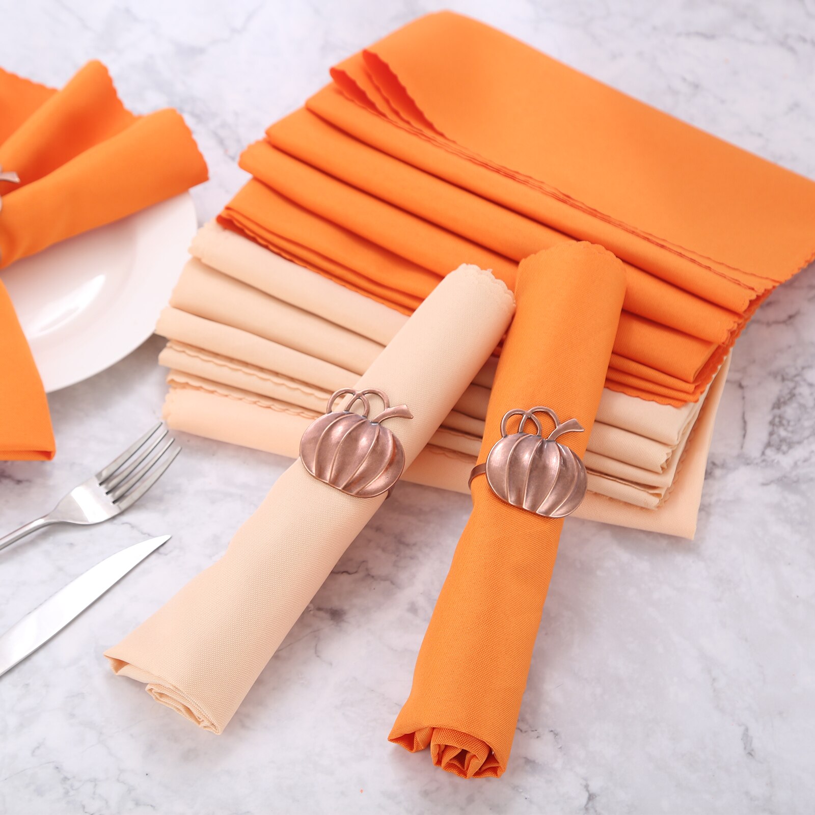 Serviettes en tissu Polyester Orange/Champagne, 6 pièces, décor de Table pour cérémonie de mariage, fournitures de fête élégantes durables