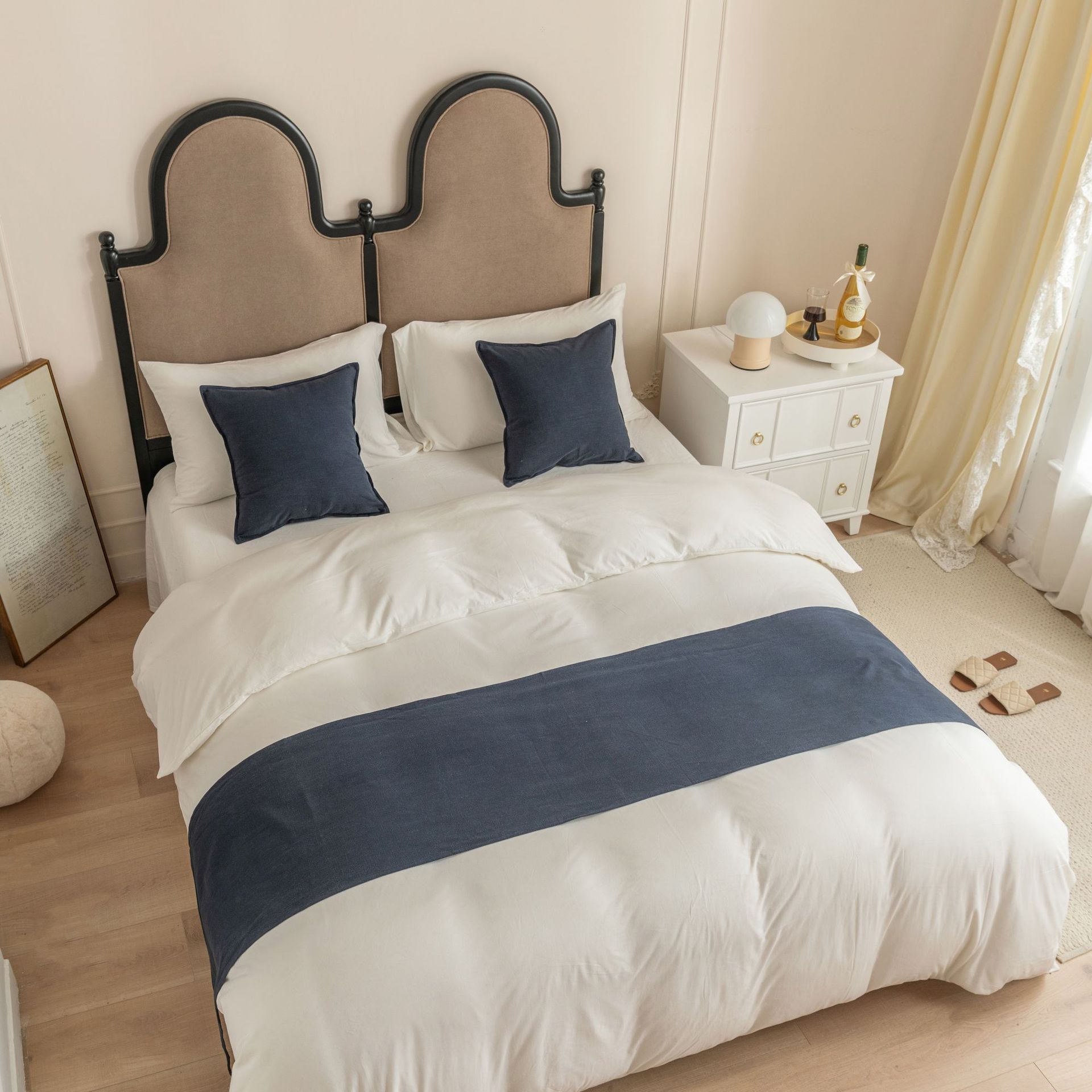 Cilected 3Pcs Baumwolle Und Leinen Bett Runner Einfarbig Bettdecke Protector Wurf Haus Hotel Schlafzimmer Decor Runner Bett Schwanz handtuch: color5 / 45X210CM