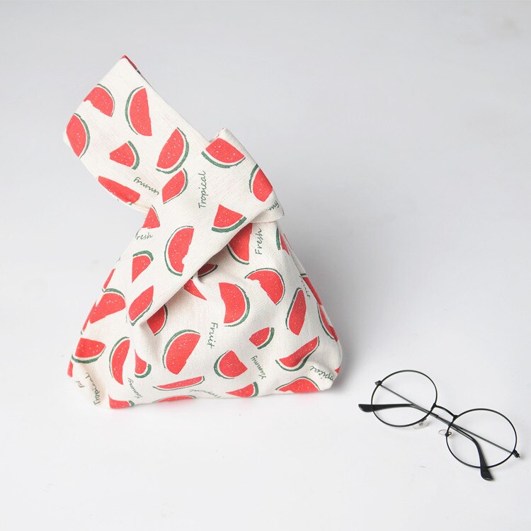 Katoenen Doek Creatieve Vrouwen Knoop Pols Handtas Sleutel Telefoon Pouch Wandelschoenen Katoen Voering Cutch Handtas: watermelon