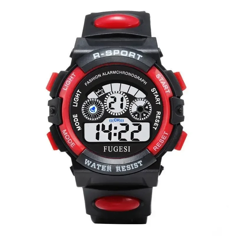 Kinder elektronische uhren farbe leucht zifferblatt leben wasserdicht multi-funktion luminous alarm uhren uhr für jungen und mädchen: style1-red