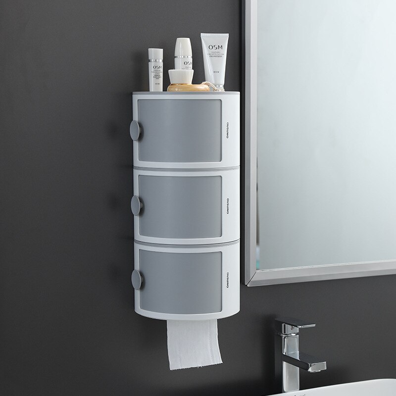 Stabelbar bærbar toiletpapirholder vægmonteret toiletpapirrulleholder køkken badeværelse tissuekasse opbevaringsboks arrangør: Grå 3