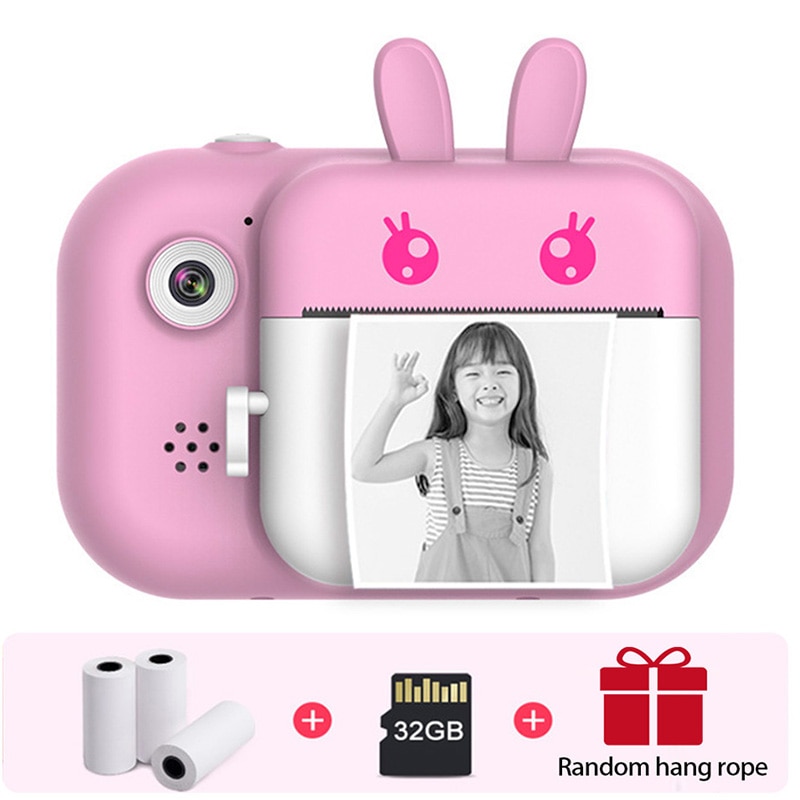 Instant Print Kids Camera Digital Dual Camera Children Cartoon Selfie Camera for Girls Boys Birthday Toy