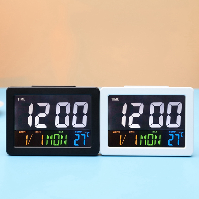 Digital Led Clock Lcd Display Desktop Electronic Alarm Clock Multifunction Calendar Home Temperature Clock Black