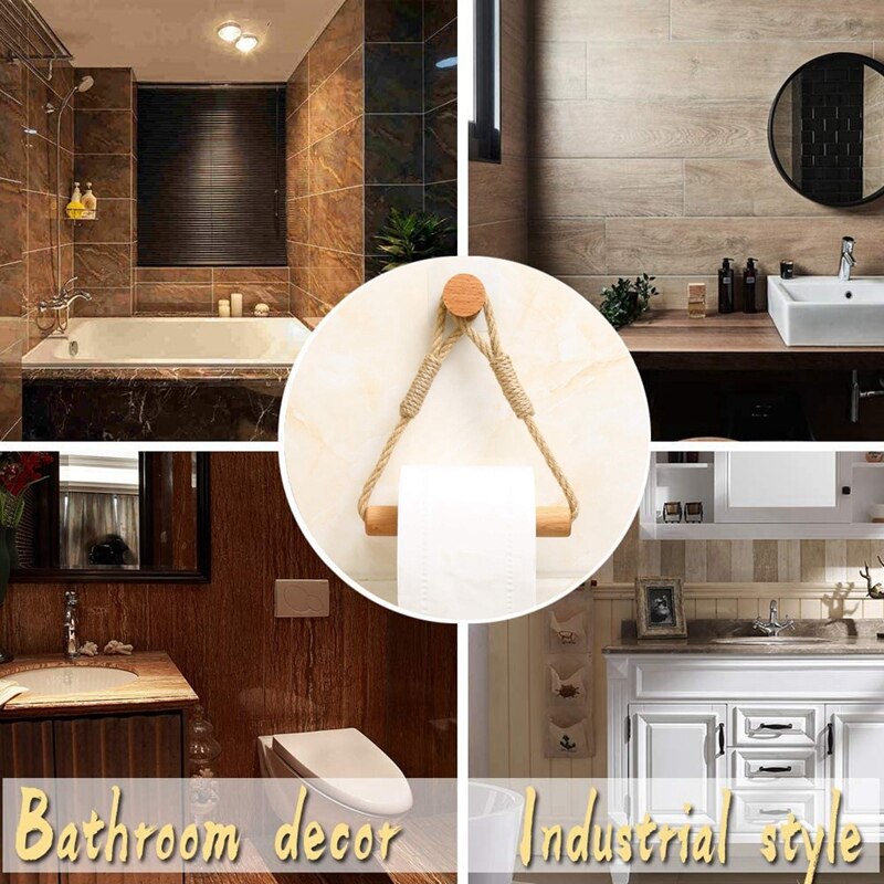 Toilet Paper Holder,Nautical Rope Towel Holder Ring,Nautical Style Coastal Rope with Metal Hook for Bathroom Decor